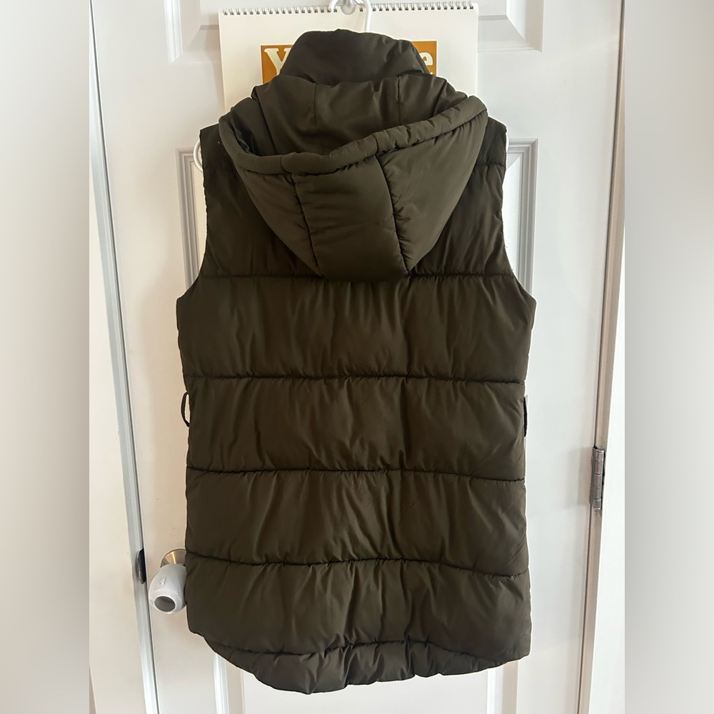 Zella Longline Hooded Zip Up Belted Puffer Vest Olive Green Women’s Sz XXS - Picture 14 of 14